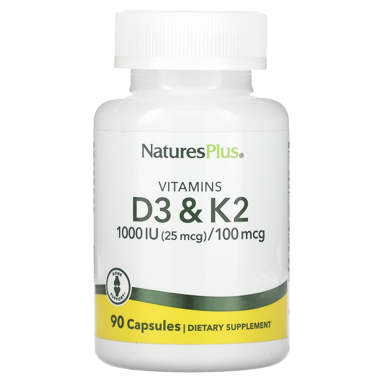 Nature's Plus, Vitamin D3 & K2, 1000 IU, 90 Vegetarian Capsules UPC 097467010437 | Hilife Vitamins
